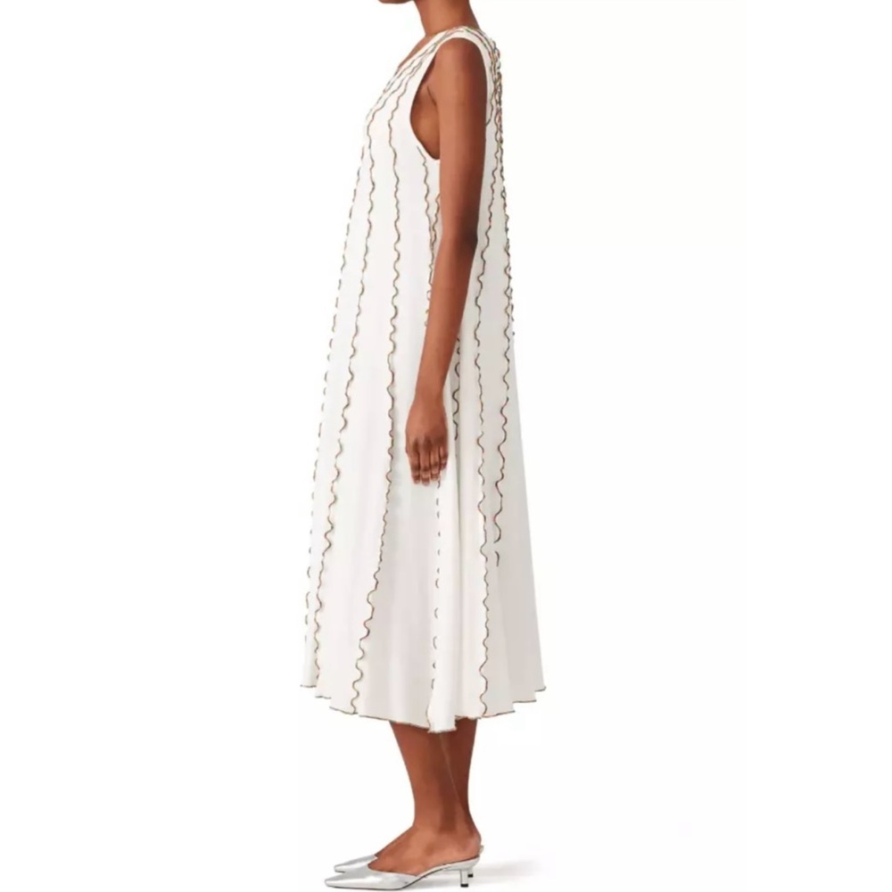 See By Chloe Cloudy White Midi Dress Sleeveless Crew Neck Lettuce Hem Size Small - Picture 2 of 11